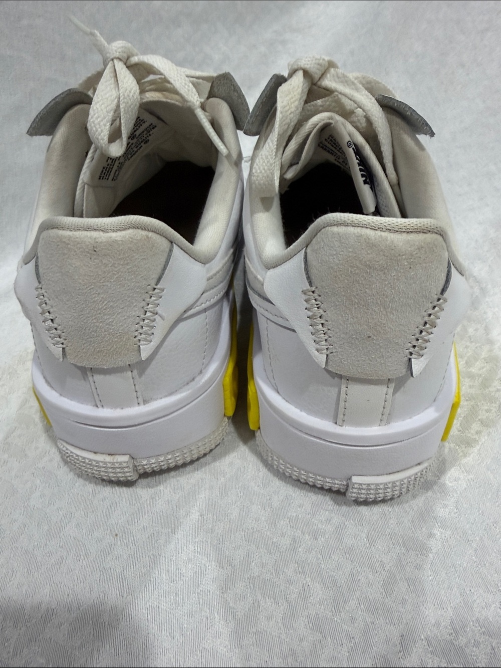 Nike White Leather Low-Top Sneakers with Yellow Heel Tab - Picture 2 of 7